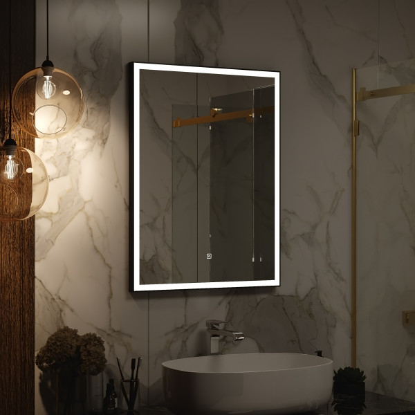Зеркало "Frame LED" 600х800 корпус алюминий черный 