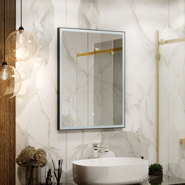 Зеркало "Frame LED" 600х800 корпус алюминий черный 