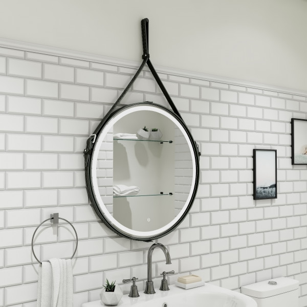 Зеркало "Millenium Black LED" D650 на ремне из натуральной кожи ЗЛП969
