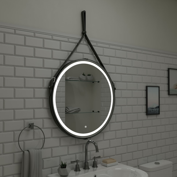 Зеркало "Millenium Black LED" D650 на ремне из натуральной кожи ЗЛП969